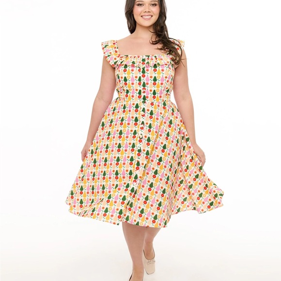 Magnolia Place Plus Size Multicolor Pear Print Cotton Barbara Swing Dress - Picture 1 of 3